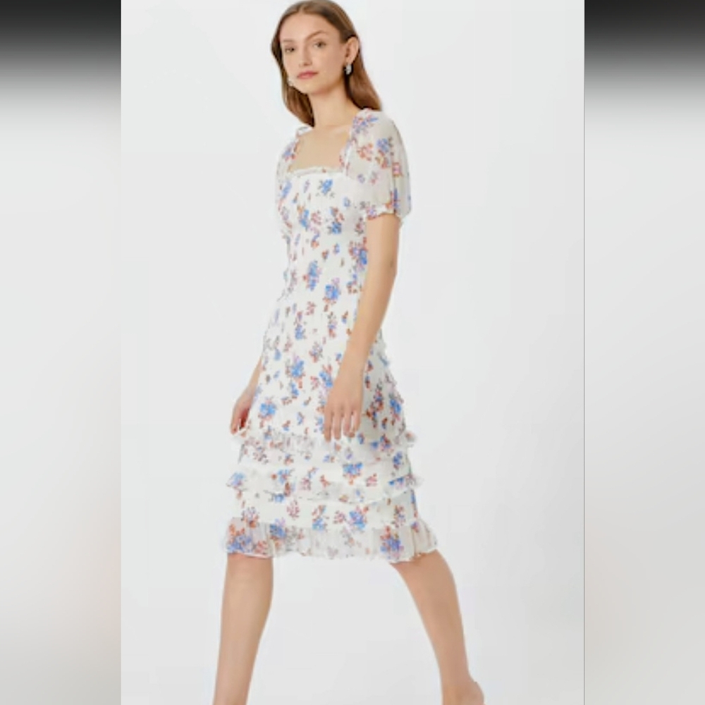 Abercrombie & Fitch Floral Midi Dress in Blue and Pink. Size M.